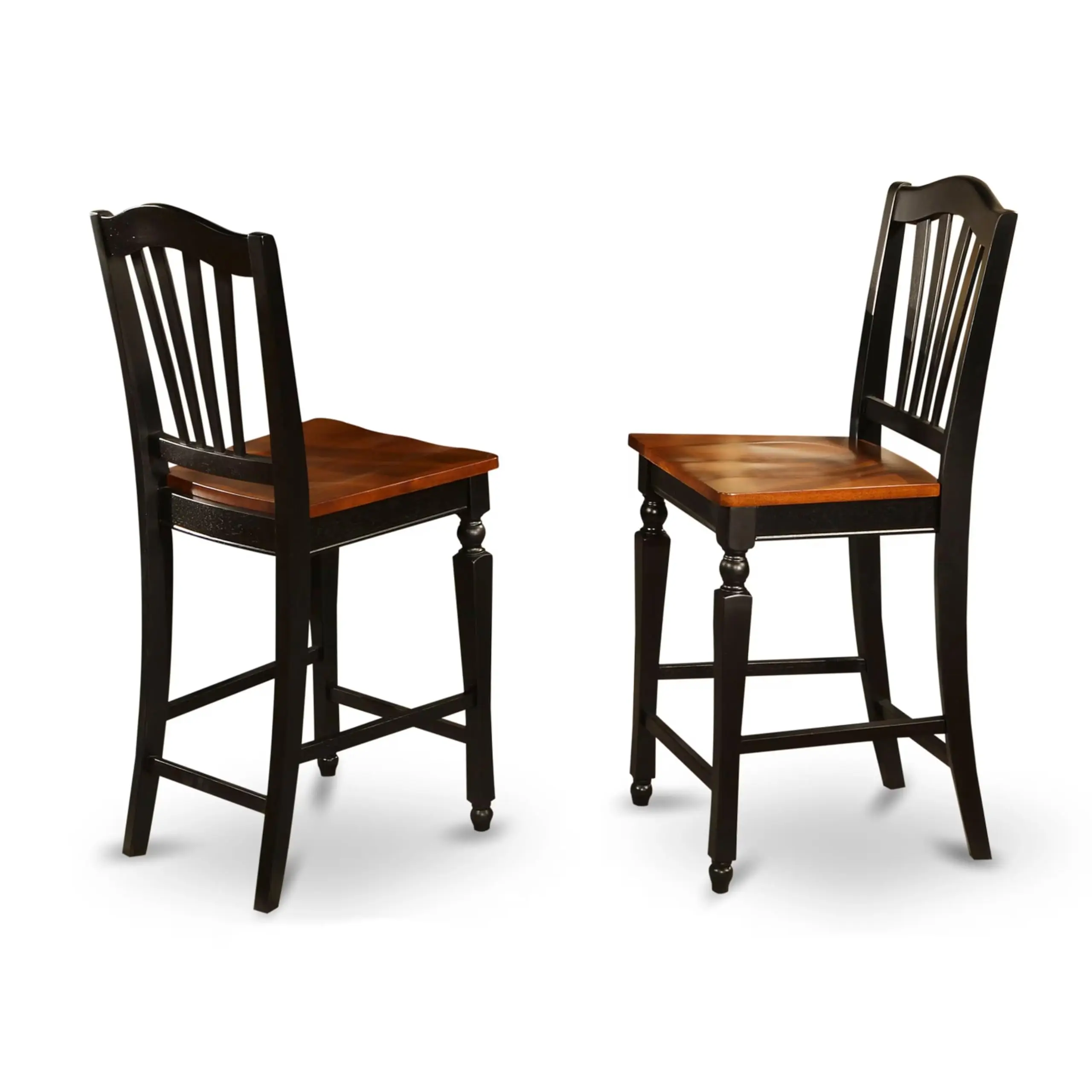 

Two Counter Height Wooden Bar Stools With Slat Back And Dual-Tone Finish