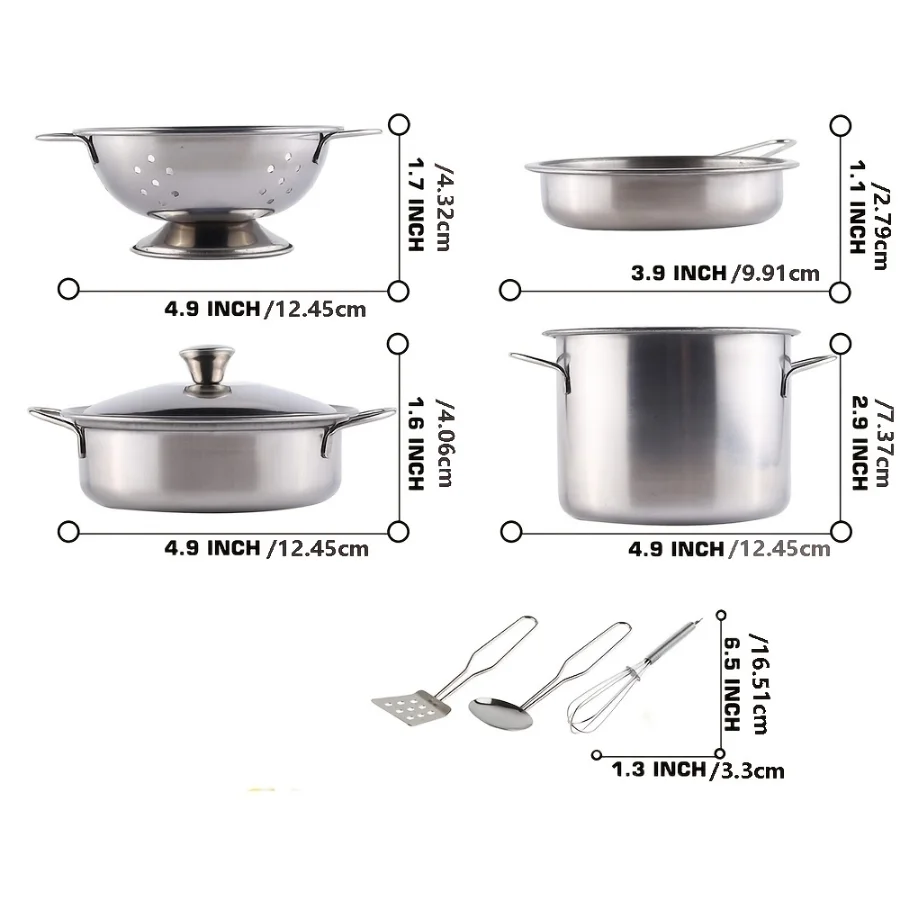 12pçs mini conjunto de brinquedos de cozinha de aço inoxidável para crianças, perfeito para cozinhar fingir, presentes de aniversário, conjuntos de cozimento