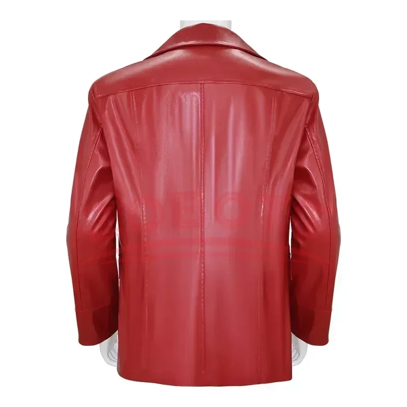 Hot Fight Club Tyler Durden Cosplay Costumes In Stock Brad Biker Leather Jacket Red Coat Shirt Glasses Halloween Party Suit
