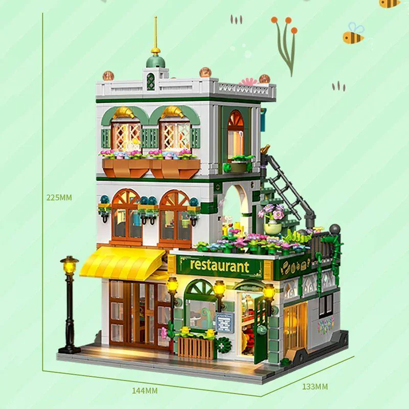 Modulaire gebouwen Restaurant Moc ZHEGAO 613033   Hotelhuis Architectuur Model 3718 Stuks Bouwstenen Baksteen Puzzel Speelgoed voor Cadeau