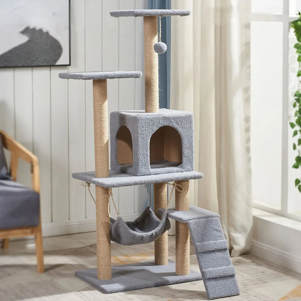 Large Cat Tree Tall Cat Tower Indoor 5-Level Cat Climbing Shel for Large Cats with Large Hammock Sisal Covered Scratching Posts