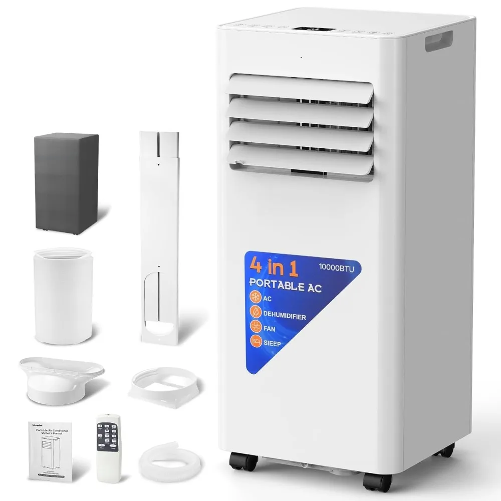 10000 BTU 4-in-1 Portable AC, Cools 450 Sq.Ft to 63°F, 10-Min Install for Bedroom, Custom