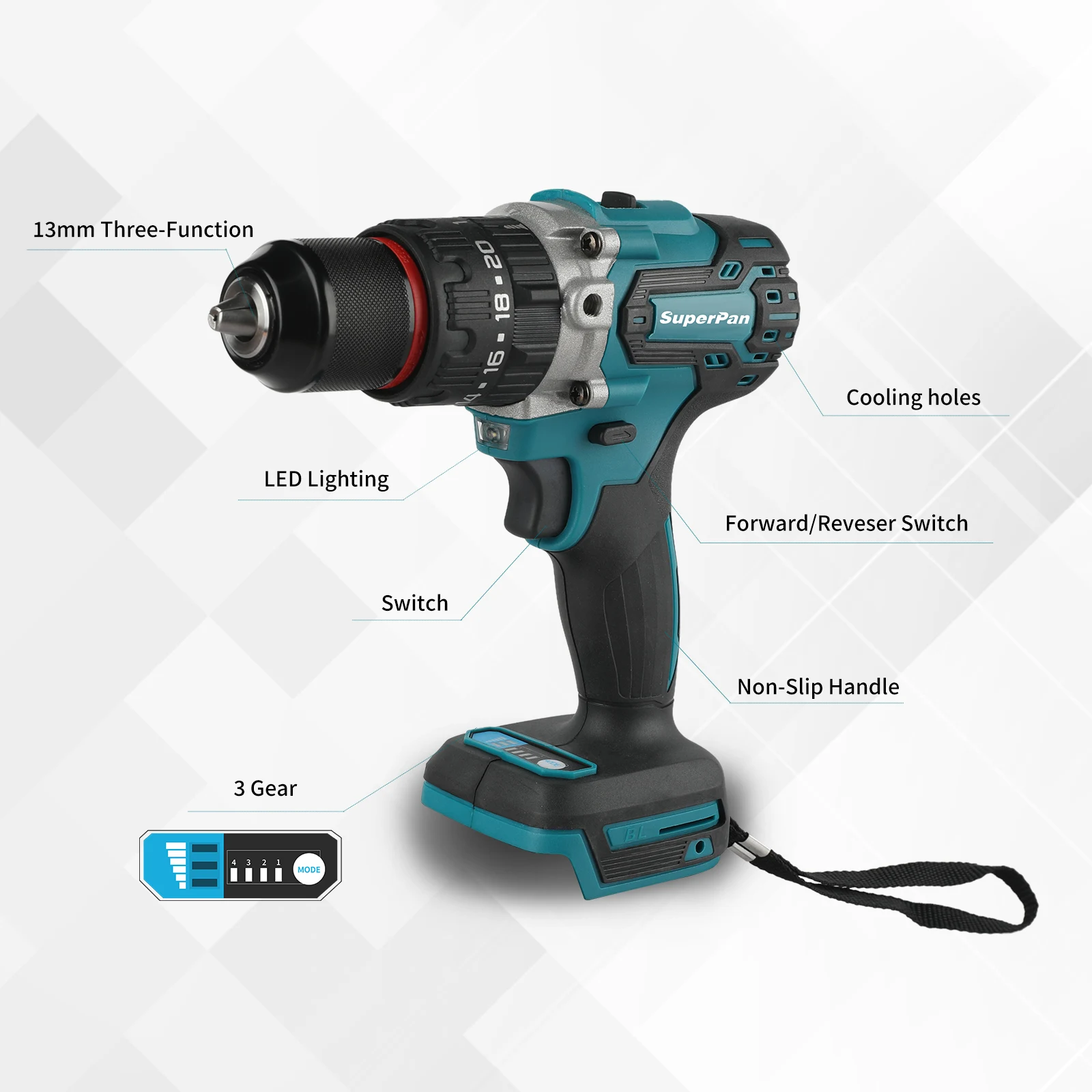 

Superpan13MM 700N.m Brushless Electric Impact Drill 20+3 Torque Cordless Screwdriver DIY Power Tool For makita 18V battery specs