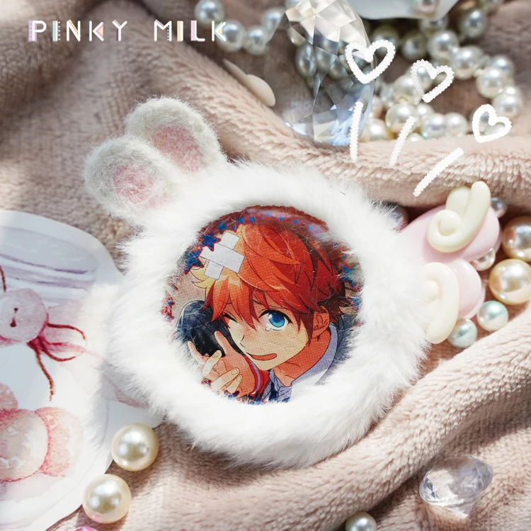 Furry Bunny Ear Badge Case Protective for Pins Ita Bag Accessories Girls Anime DIY Pins Display Decoration Case Ornaments