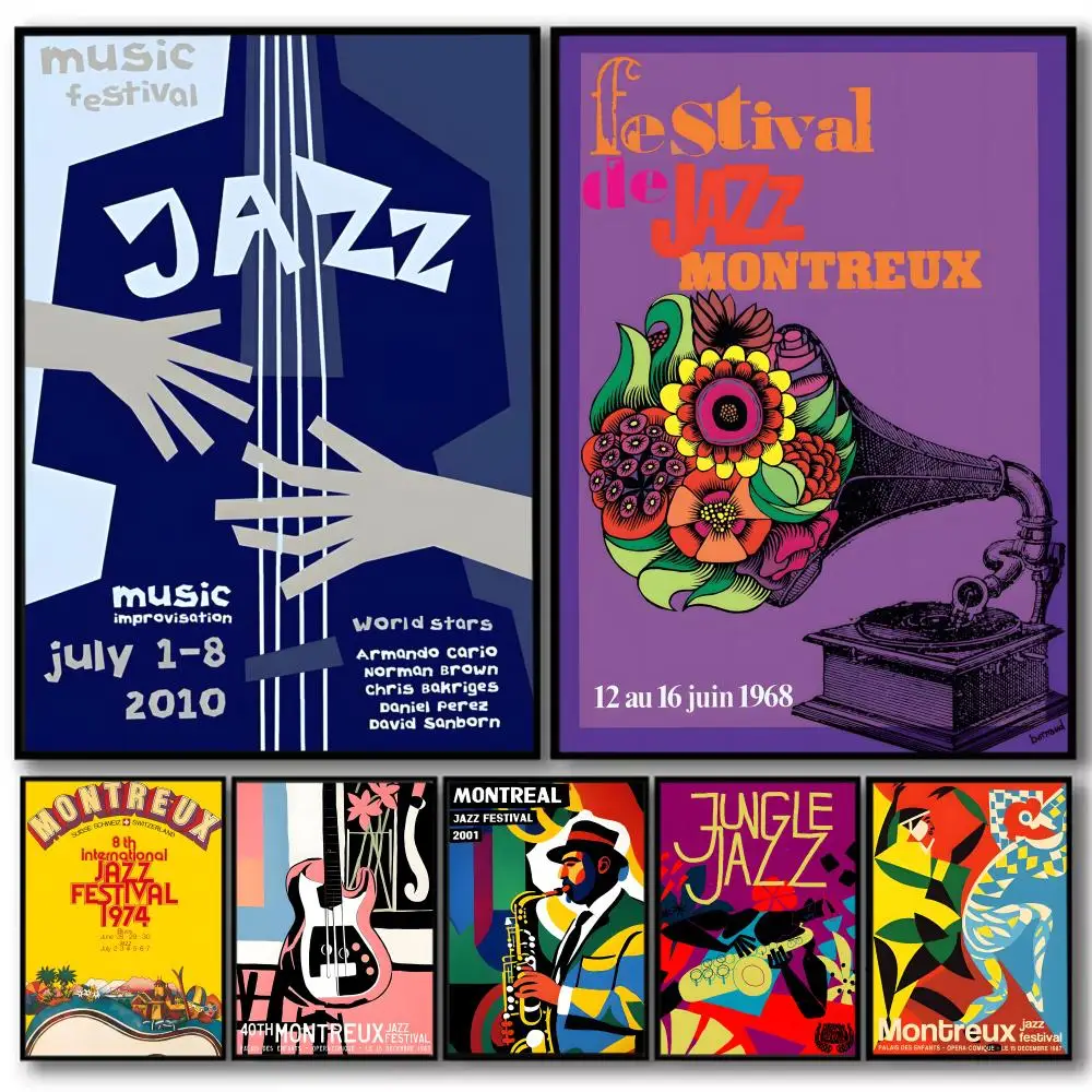 Póster artístico de pared en lienzo de algodón con caligrafía y pintura del Festival de Jazz de M-Montreux, pintura decorativa de calidad para decoración del hogar y sala de estar