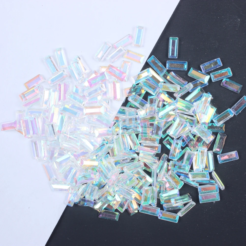 

New Resin Rhinestones Aurora Rectangular Flat Facets Flatback Glue On Beads For Nail Art Jewelry Making Decorations