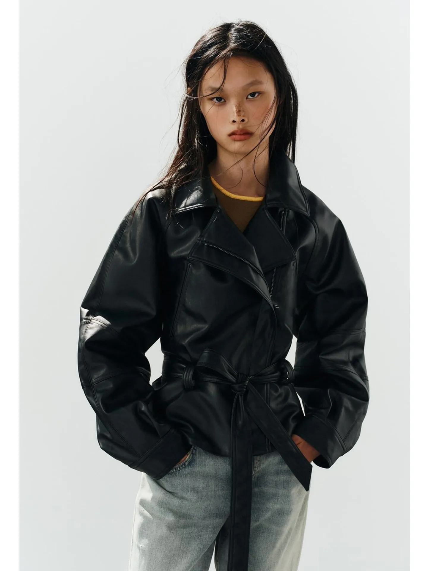 Autumn New Women's Long Sleeve Turn-down Collar Belted Nine-point  Skirt Style Double-breasted Jacket Casual Style Polyes...