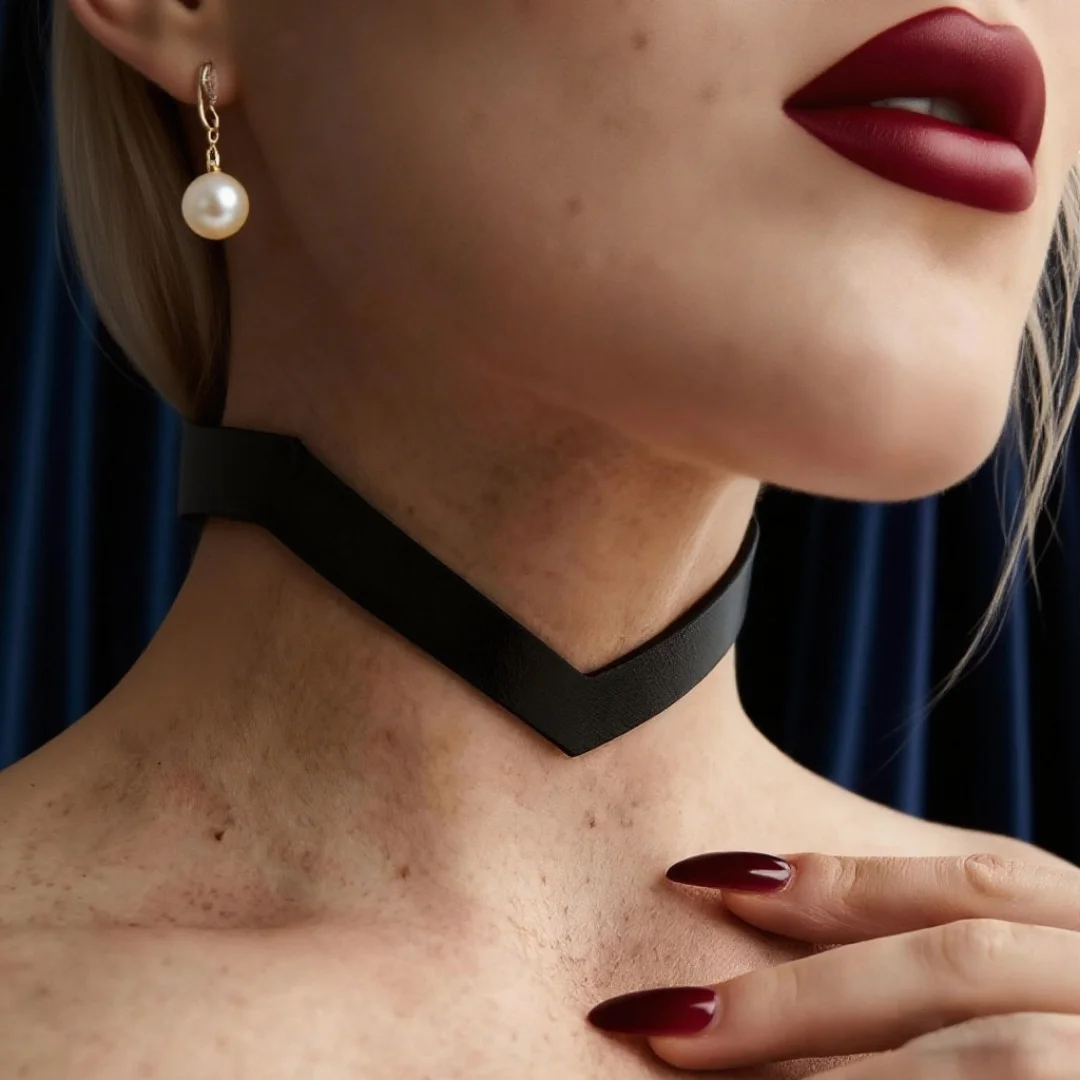 قلادة من الجلد الأسود على شكل هزاز مع مسامير؛ مجوهرات عصرية على الطراز القوطي الشرير للسيدات