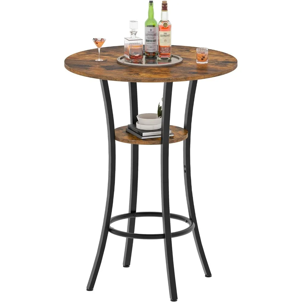 

Circular bar table, 2-story top and counter height dining table, suitable for small pubs, bars, kitchens, and living rooms