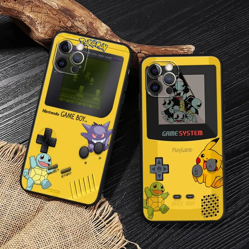 G-GameBoys Pokemons Pikachus Black Cover For Apple iPhone 15 13 14 12 11 Pro Max Mini XS SE 7 8 15Pro Cases Soft Silicone Fundas