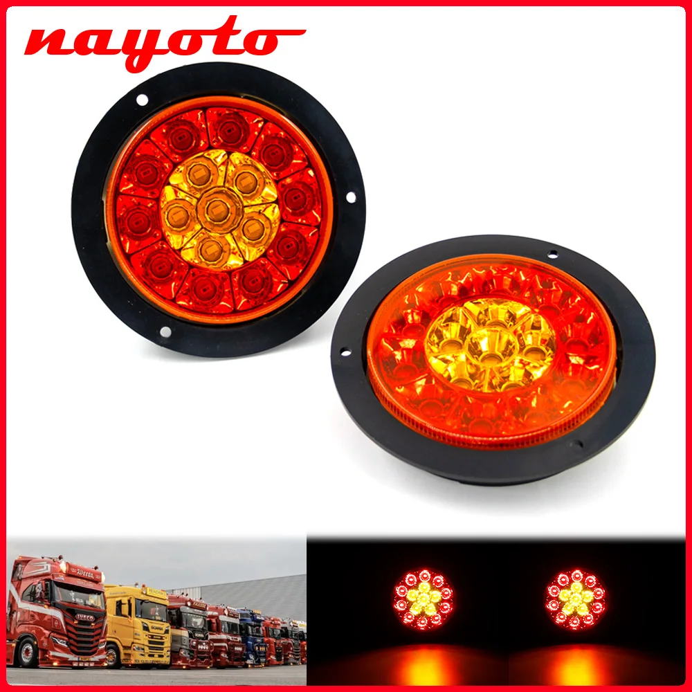2 pièces 5.5 "feux de freinage ronds 12V 24V feux de camion LED avertissement feu arrière remorque LED feu de position latéral pièces de feu arrière de voiture