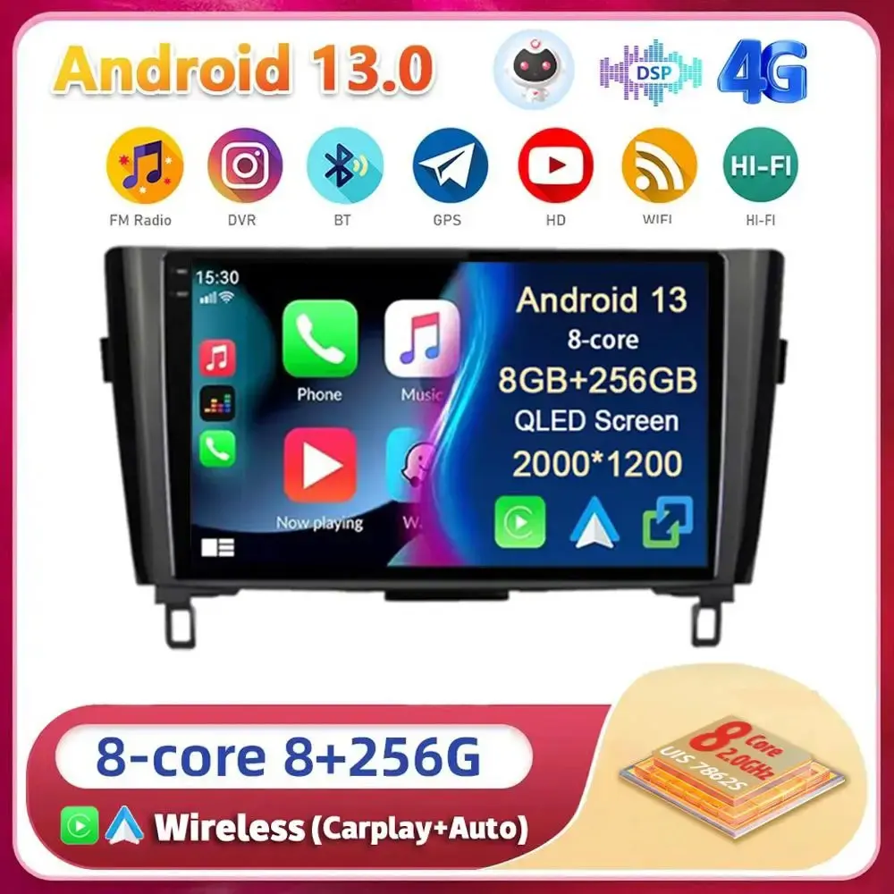 

Android 13 Carplay For Nissan Qashqai J11 X-Trail xtrail 3 T32 2013 2014 2015 206 2017 Multimedia Car Radio Player 4G DSP Stereo