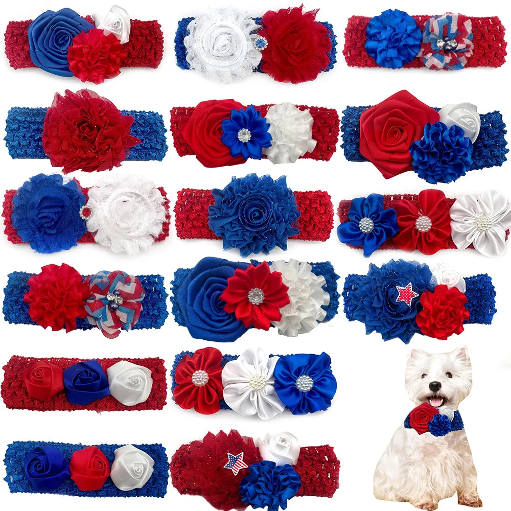 

30/50pcs Pet Dog Bowties Neckties with Elastic Band Dog Grooming Accessories 4th of July Bowties for Small Middle Large Dogs