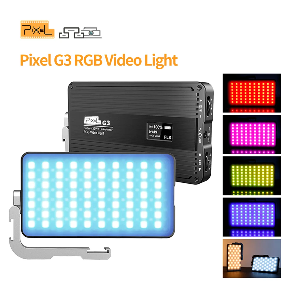 Pixel G3 RGB LED Video Light DSLR Camera Light Rechargeable Dimmable 2600K-10000K LED Fill Lights Photo Video Lighting