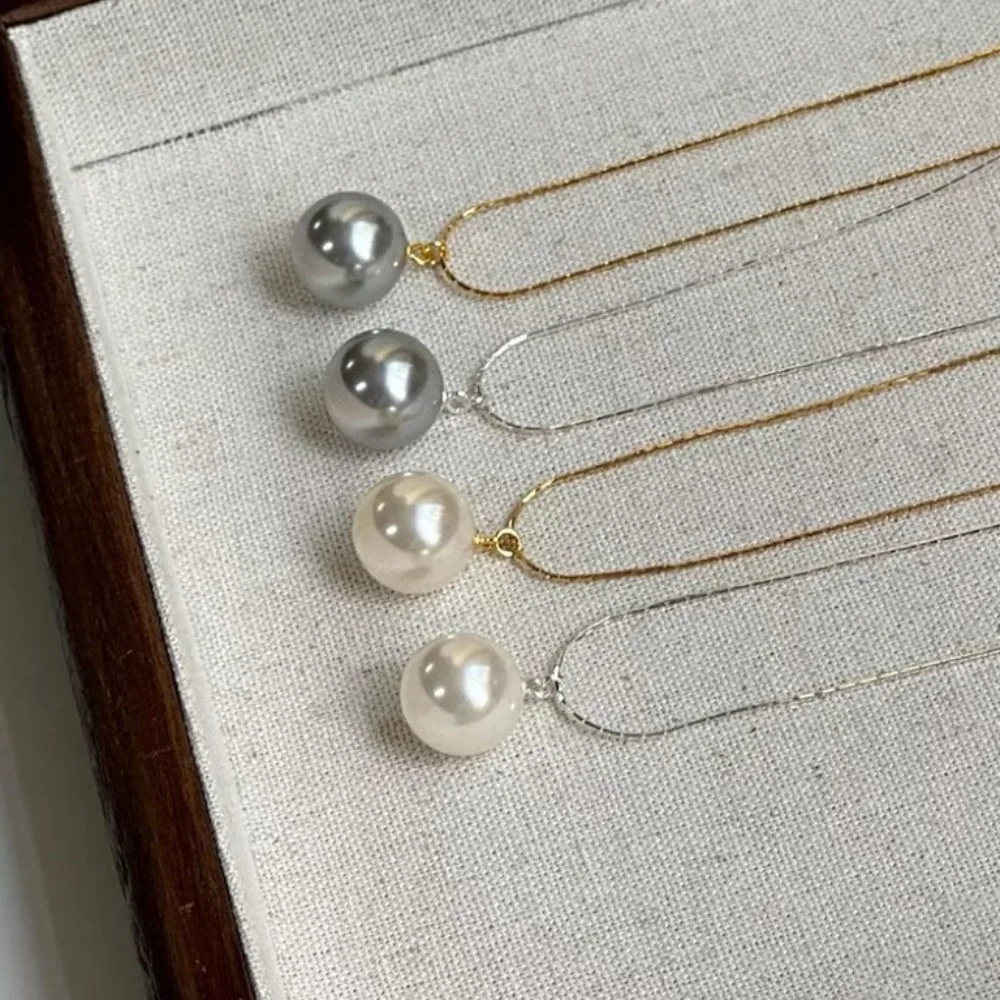

Charms Fine Snake Bone Chain Pearl Necklace for Women Elegant Grey and White Pendant Accessories Girls Neck Jewelry Versatile