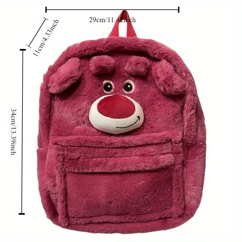 Disney Strawberry Bear Plush Cute Backpack High Capacity Light Bag Kawaii Girl Backpack School Student Young Girl Convenient Bag