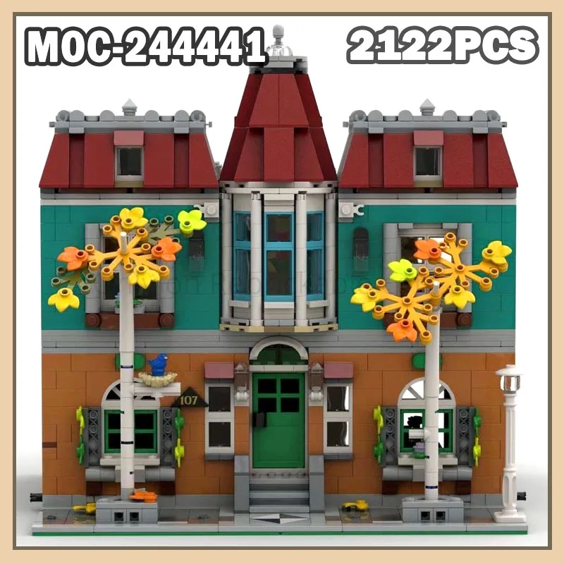 Blocs de construction MOC-244441 Villa Street View, série de paysage de rue moderne, blocs de construction modulaires de rêve, jouets créatifs, 2122 pièces