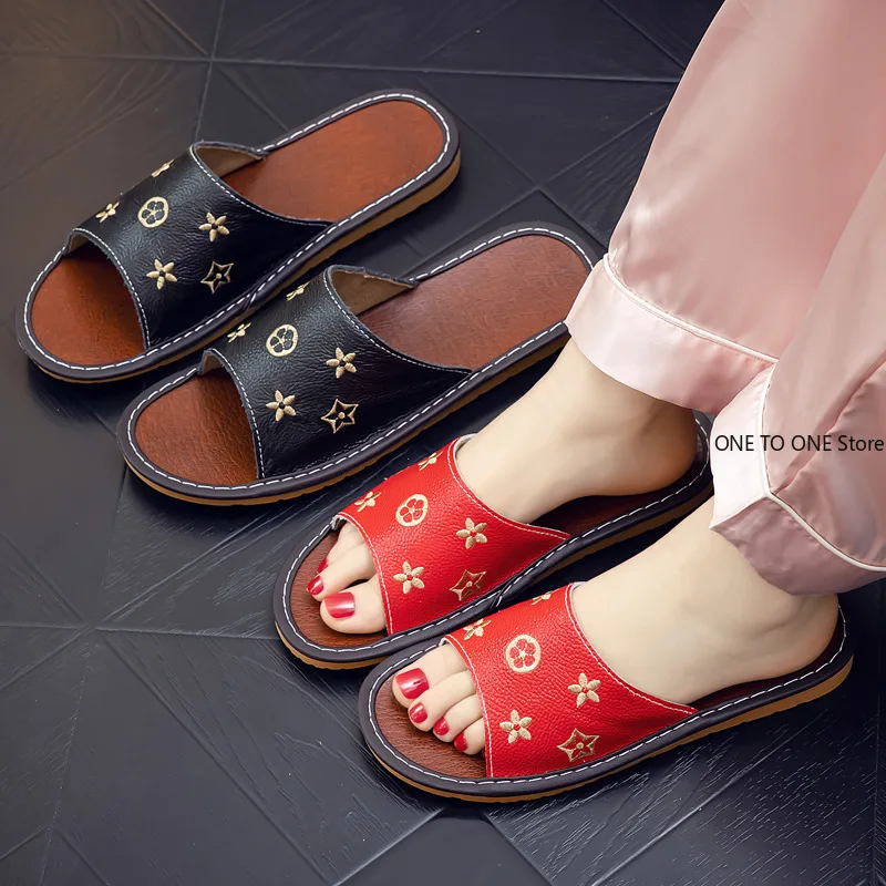 

Hot Sale Leather Men's Slippers High-end Non-slip Home Indoor Home Women's Summer Hospitality Waterproof Cool Slippers Wholesale
