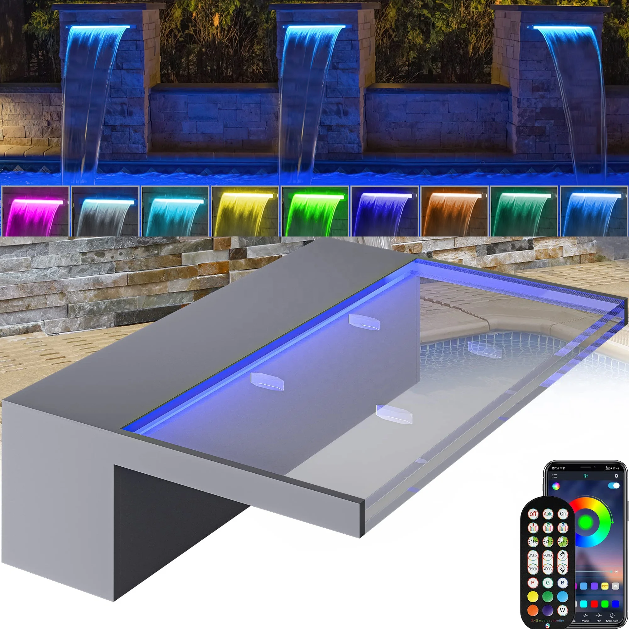 

12W Smart Remote APP Control Led Swimming Pool Light IP67 Outdoor Waterproof Garden RGB Fountain Lamp Hot Spring Fish Pond Light