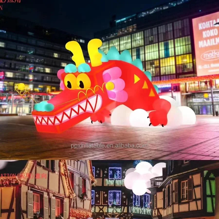 

New year decor 2024 chinese products big gloden LED light Chinese loong mascots red inflatable dragon chinese dragon lantern