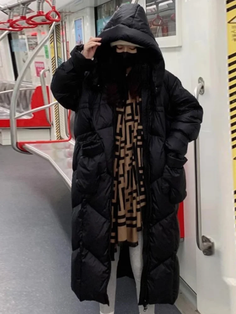 Vefadisa 2024 Winter New Black Women Parkas Coat Hooded Long Sleeve Long Parkas Coat Fashion Warm All-match Parkas ZXY1519A