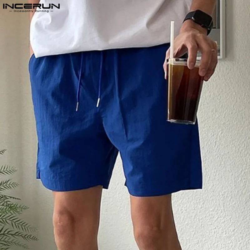 Incerun-Shorts com cordão monocromático masculino, streetwear solto, calção casual, bolsos de verão, moda masculina de lazer, 2022