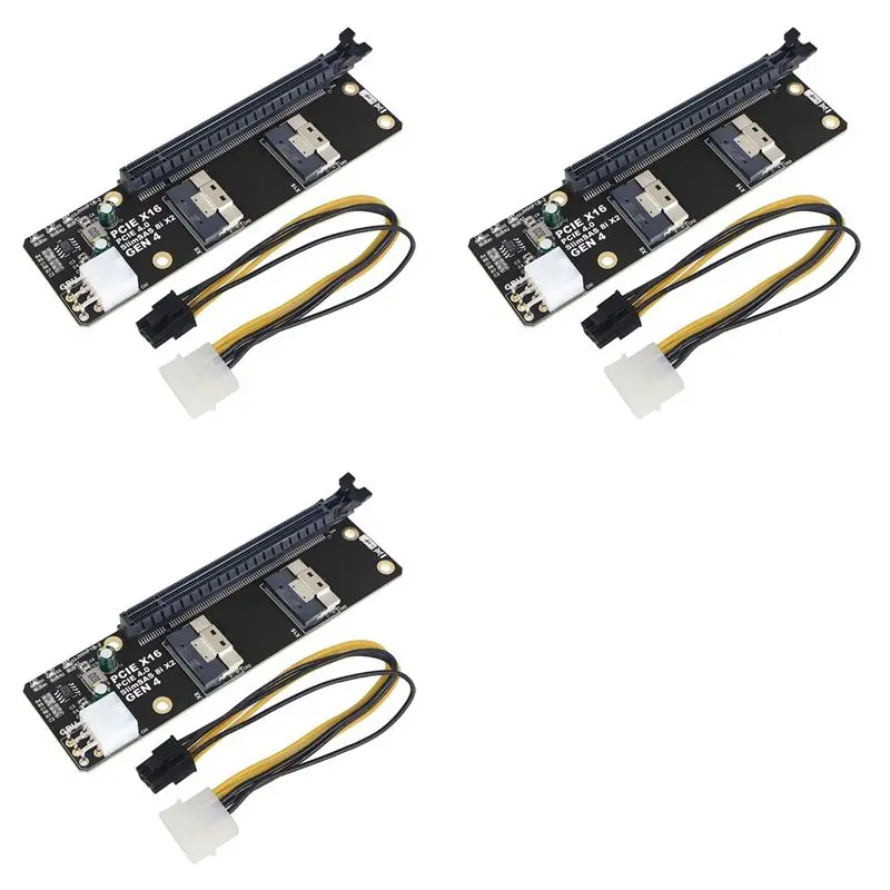 

Адаптерная карта Exquisite-3X с 2 портами SlimSAS 8I X2 на PCIe 4.0 X16, SFF8654 Riser Card GEN4 для сетевых графических видеокарт, 6-контактная