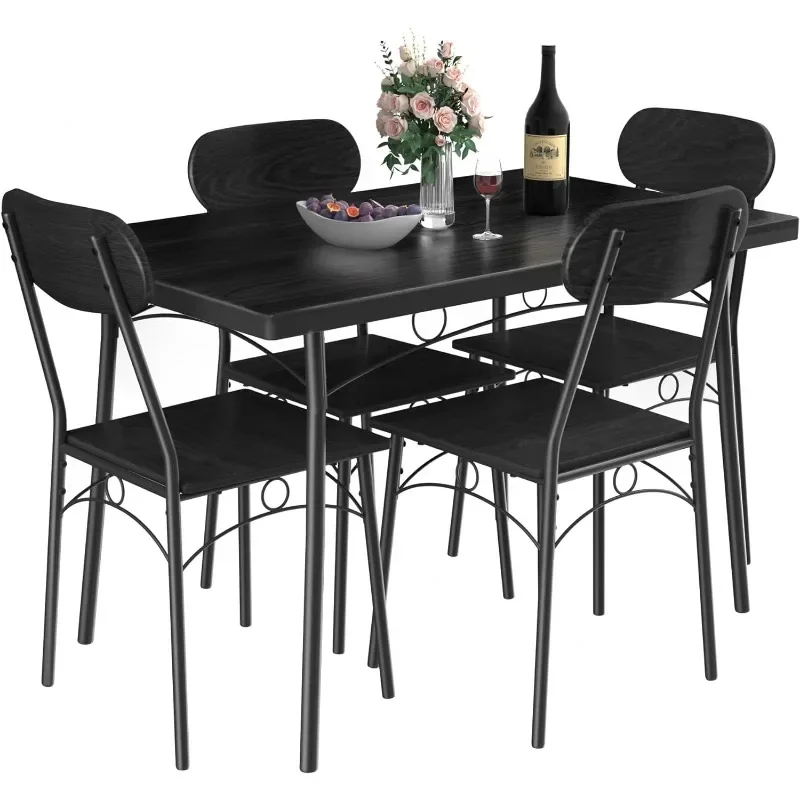 

Dining Table Set for 4, 5 Piece Dinette with Chairs for Kitchen, Breakfast Nook and Small Space, 43.3", Black