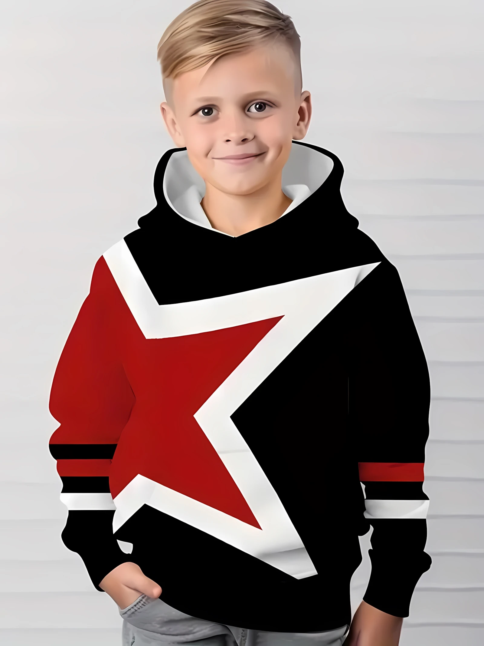 

The 2025 autumn new children's casual hoodie with 3D geometric pattern printed outdoor comfortable pullover