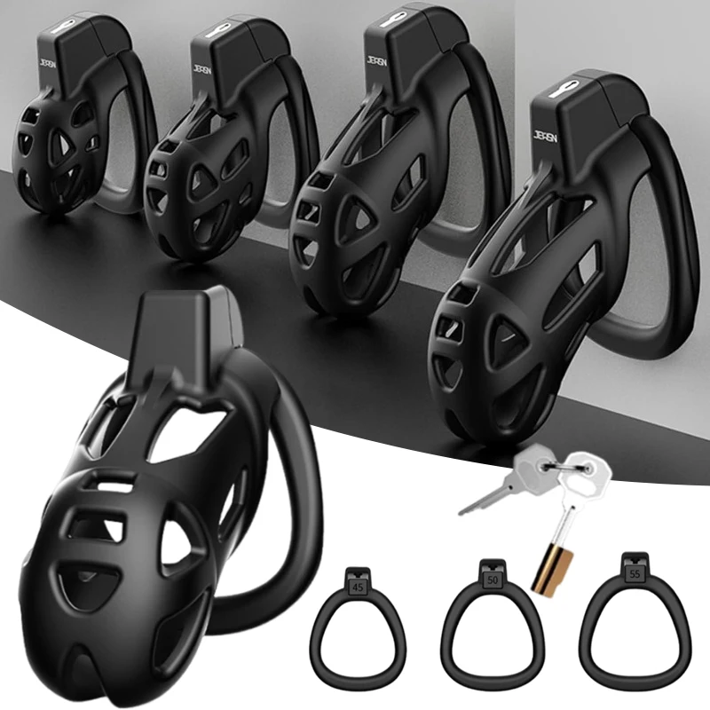 Male Chastity Cage Lock Strap 3 Rings Male Penis Lock Chastity Lock Sex Toy Breathable Penis Ring Penis Fetish Restraint Adult T