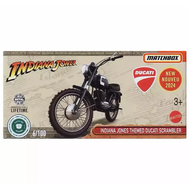 2024 Matchbox Indiana Jones MBX Tangiers Tuk Tuk Themed Ducati Scrambler 1/64 Diecast Car Model Toy 30782 for Children\'s Gift