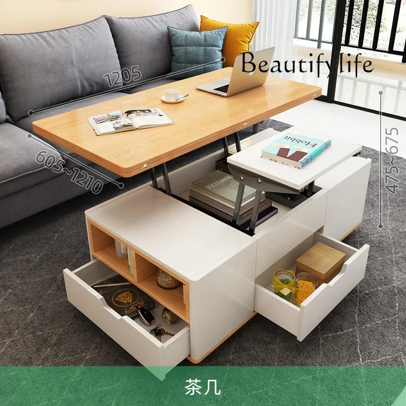 

Nordic Lifting Coffee Table Dual-Use Integrated Collapsible Dining Table Multifunctional Storage