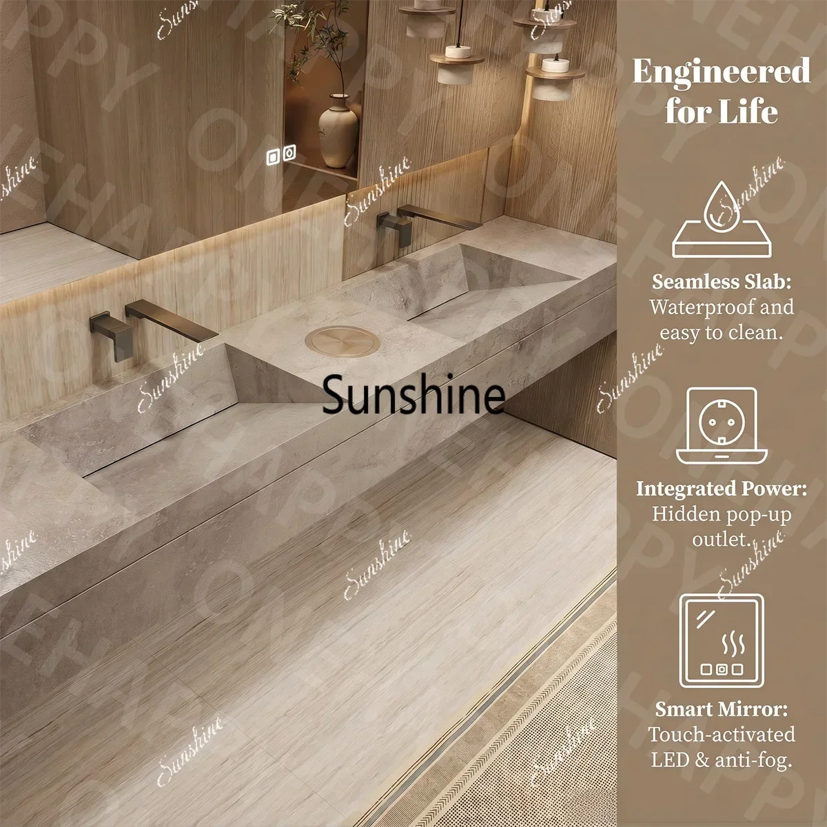 YSize Custom Marble Seamless Stone Vanity Set Customizable Vanity Set Designer Sink Bathroom Sink Vanity Storage Cabinet Home