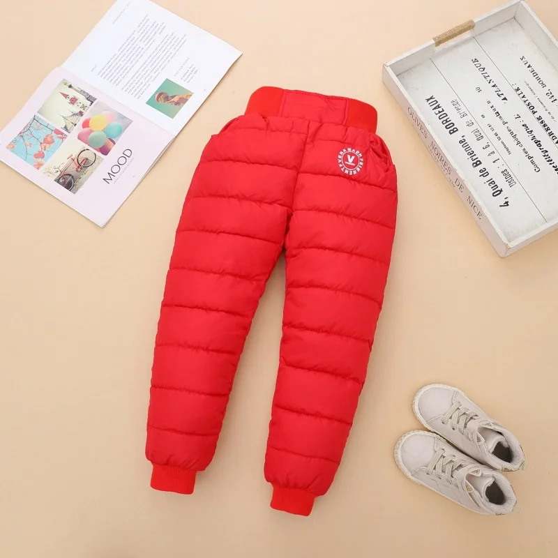 Children Thicken Down Pants 2023 Winter New Kids Fleece Down Trousers Boys Girls Coldproof Clothing Toddler Ski Padded Pants