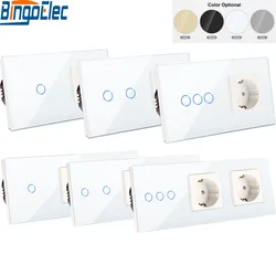 Wall Electrical Socket with Switch EU Standard 1/2/3Gang 1Way Light Switches Sensor and Single Double Power Sockets Outlets