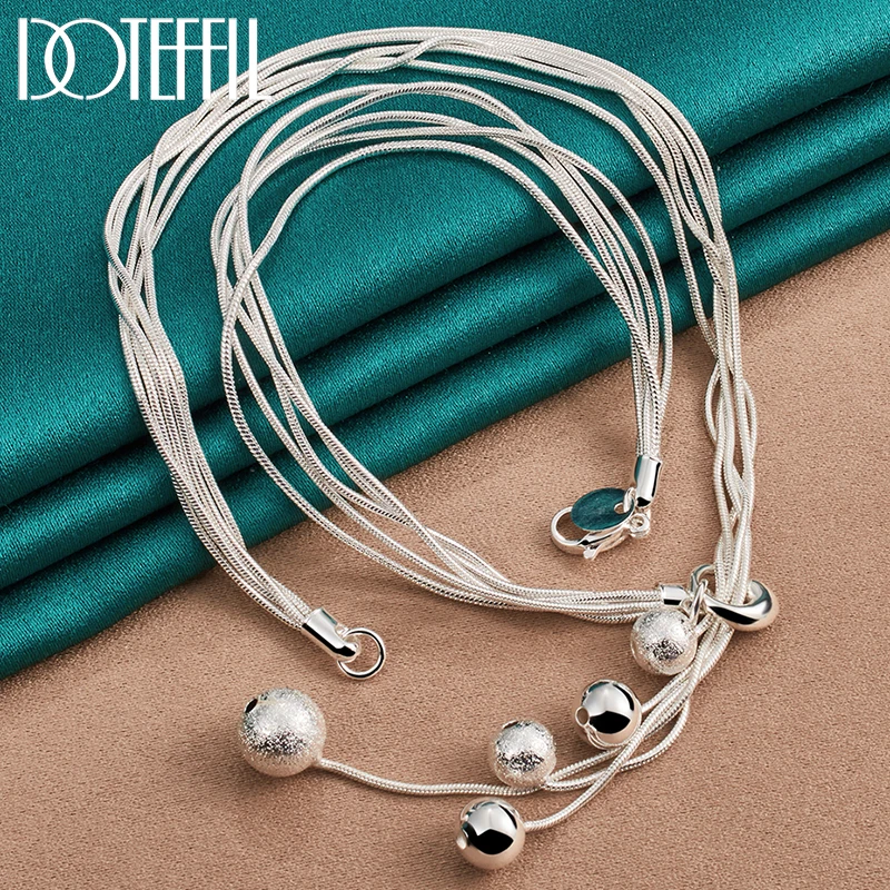 

DOTEFFIL 925 Sterling Silver Five Snake Chain Frosted Smooth Bead Ball Necklace For Women Wedding Engagement Fashion Jewelry