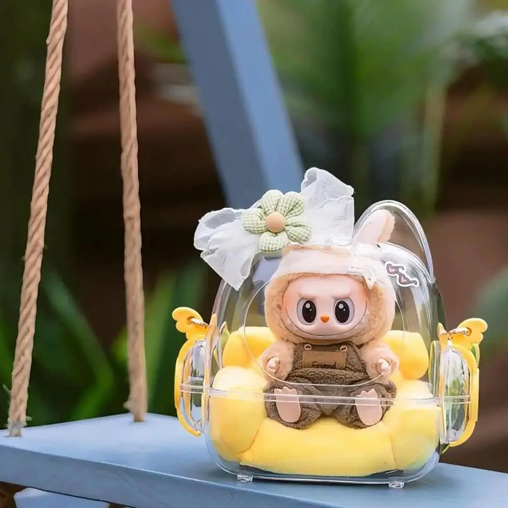 

For Labubu Sitting Party Cotton Doll Crossbody Pain Bag Transparent Storage Bag Hairball Dolls Display Bag Mystery Box Walk Bag