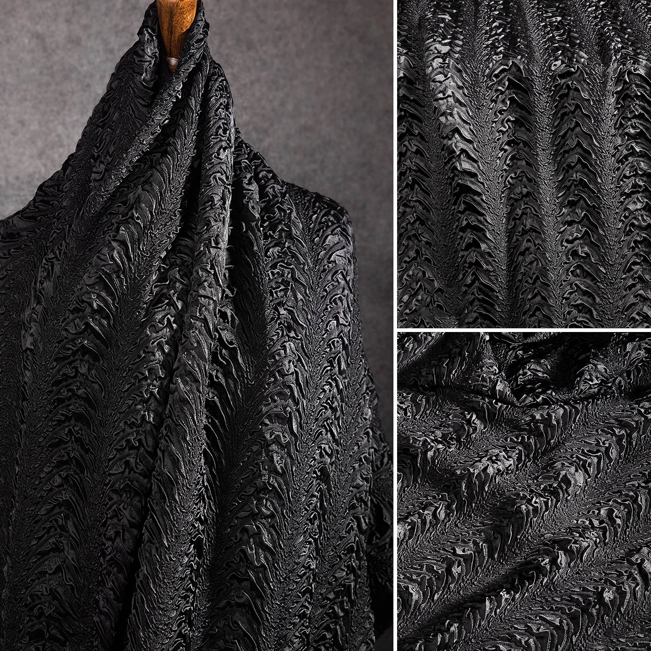 Black dragon scale three-dimensional pleated texture high temperature pleated shape skirt fashion designer fabric