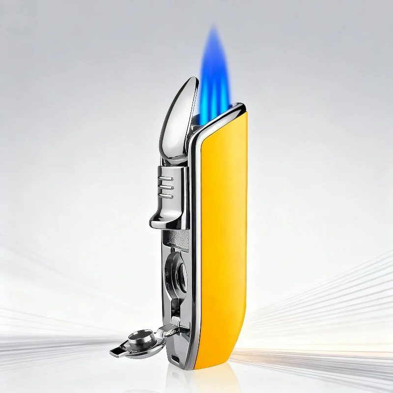 Metal 3 Jet Butane Gas Torch Smoking Lighter ，Cigar Punch Stripe Sharp Lighter，Bottom with Cigar Drill Function Two-in-one - view 3