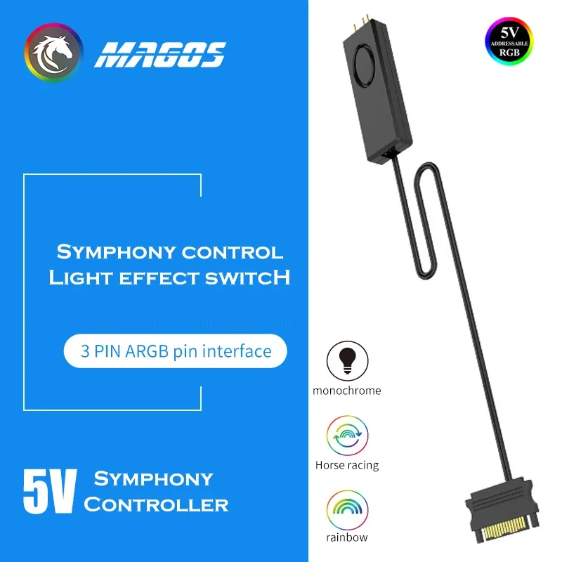 5V ARGB-controllerapparaten, handmatige bediening om monochrome / regenboog / knipperende RGB-effecten te bereiken, SATA-voeding RC01
