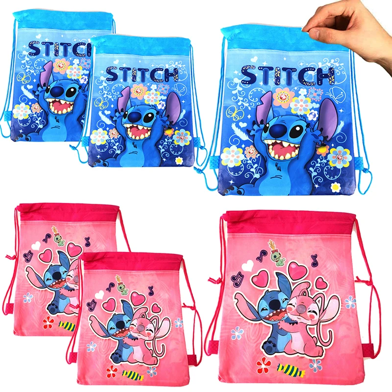 1Pc Disney Series Lilo & Stitch Cartoon Drawstring Bags Non-woven Double-sided Printed Storage Bag Birthday Party Supplies