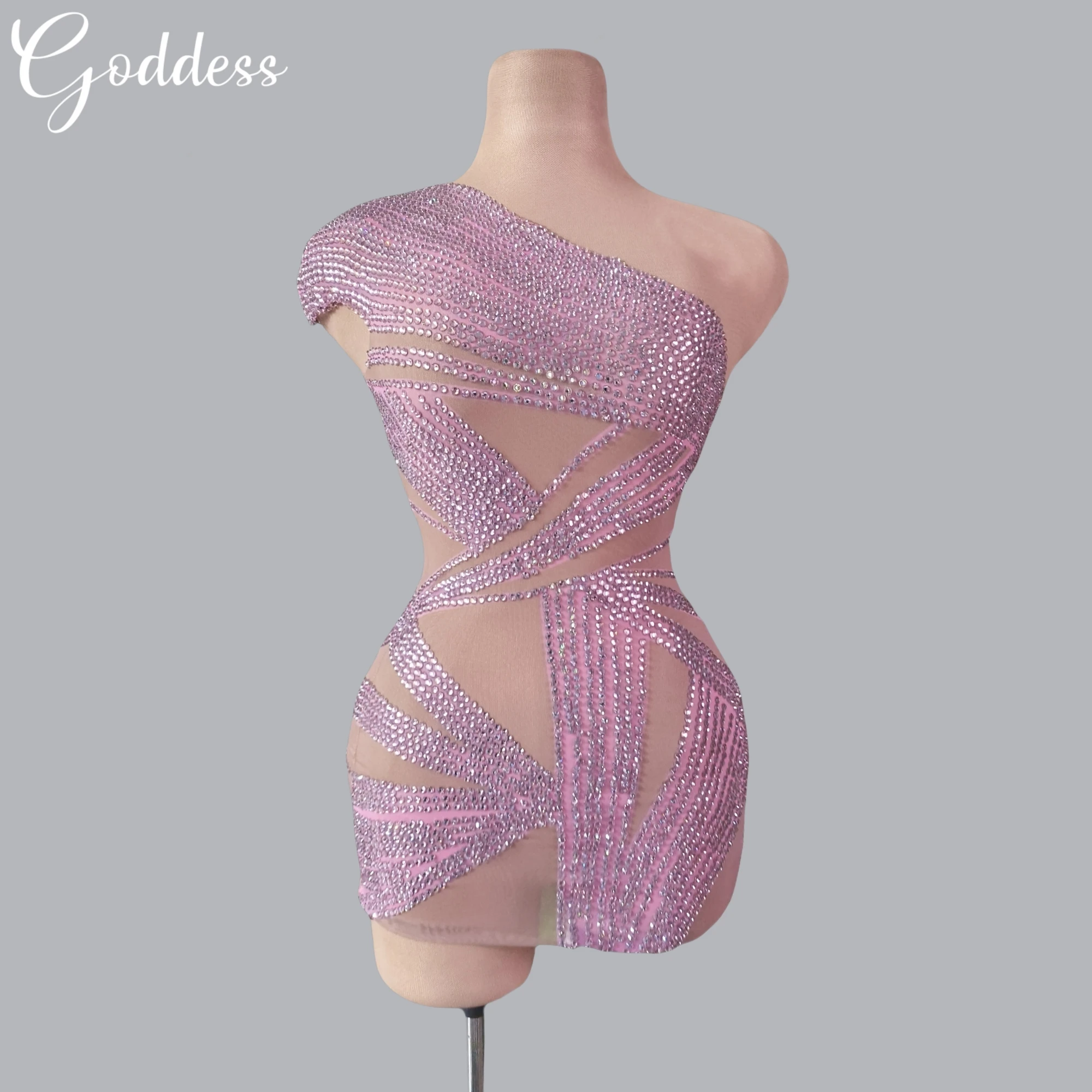 Sparkly Rhinestone Short Dress for Women Luxury Sheer Mesh Birthday Party Queen Mini Dress Nightclub Dance Show Stage Costume