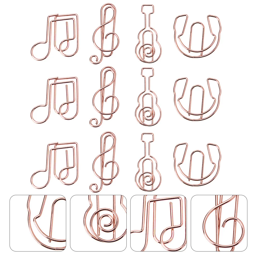 12Pcs Metal Musical Notes Paper Clips Creative Bookmarks Clips for Office Notes Document Paper Clamp Binding Pin