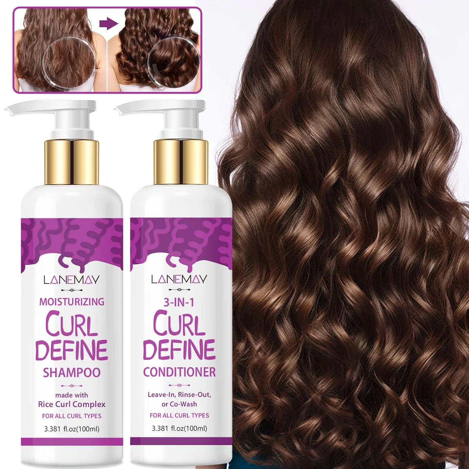 

Curl Define Shampoo And Conditioner Set -Dry Damaged Hair Care, Hydrate And Soften Hair, Frizz Control And Prevent Breakage
