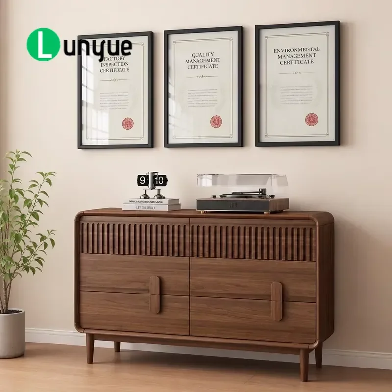 6 Drawer Wooden Dresser Chest Mid Century Modern Style Front Groove Design Tapered Legs Storage Cabinet for Bedroom Living