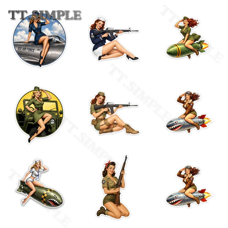 TT Vintage WW2 War PinUp Girl Car Stickers Waterproof Vinyl Decal High Resolution Decorative Sticker for Car Windows Bodies