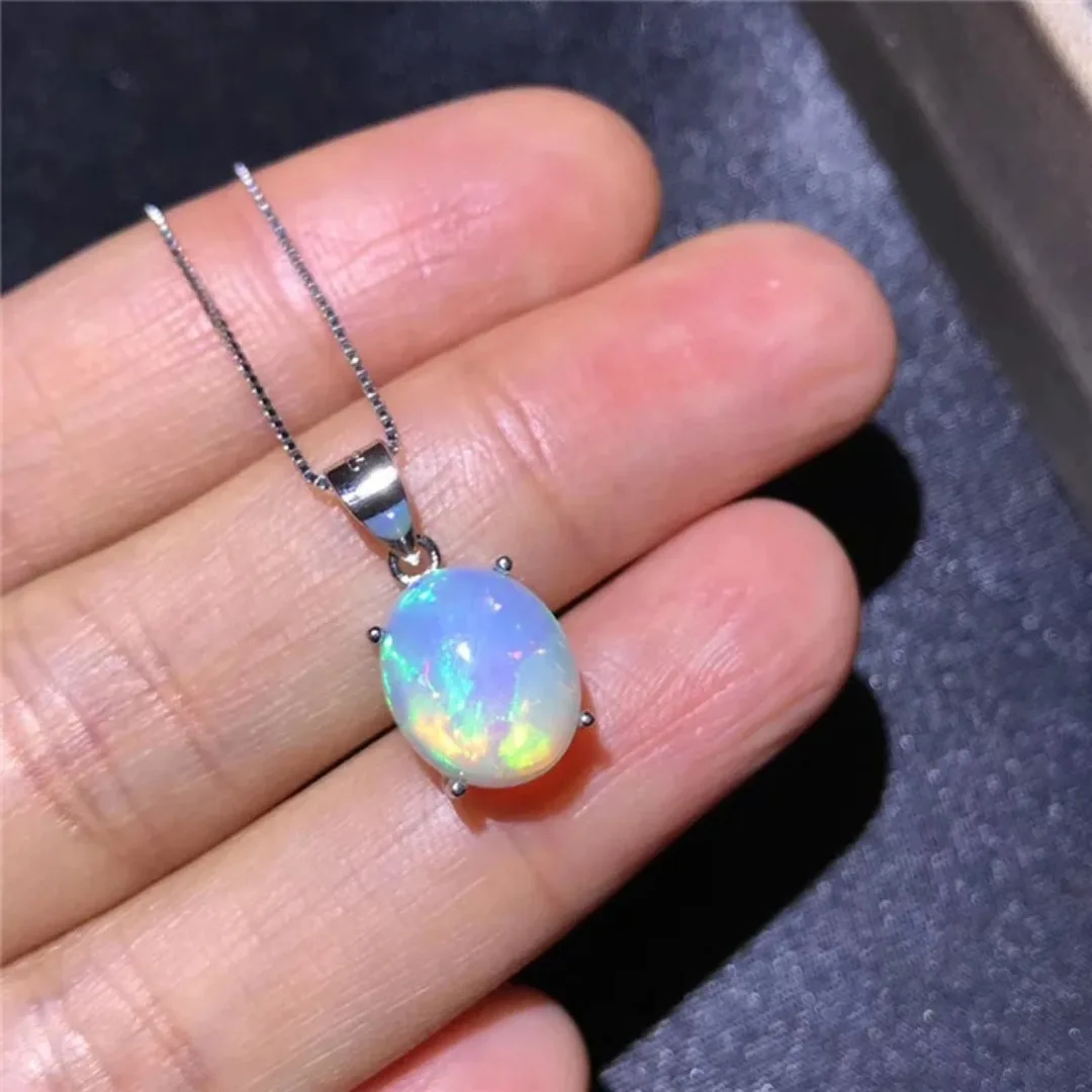 925 Silver Opal Pendant for Woman 9 Mm * 11 Mm Oval Cut Natural Australia Opal Gemstone Pendant Sterling Silver Opal Jewelry