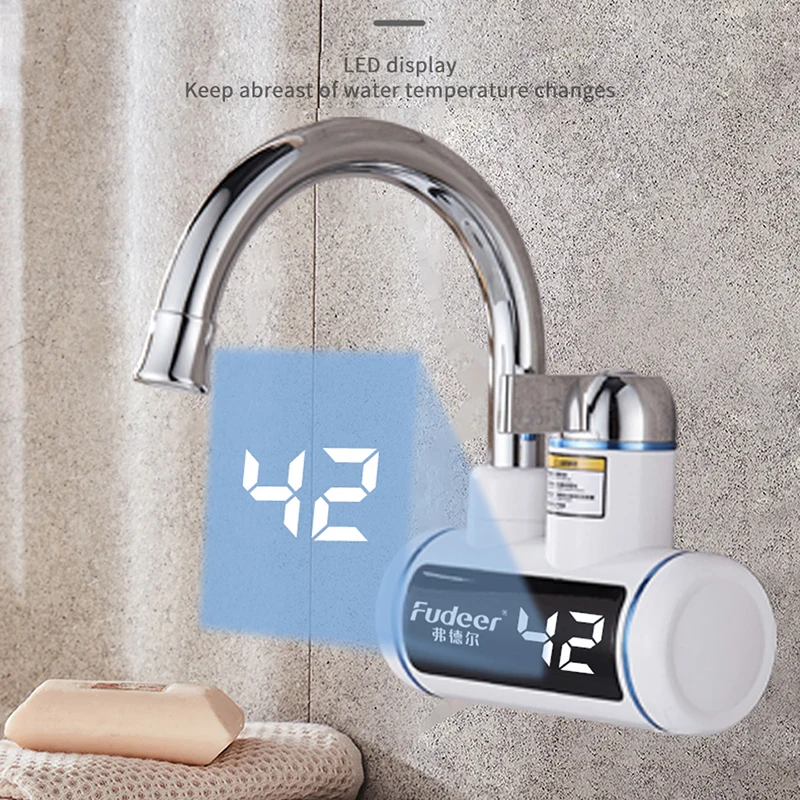 Fudeer – chauffe-eau électrique instantané sans réservoir, 220 W, 3000 V, affichage LED, pour la cuisine et la salle de bain, eau chaude