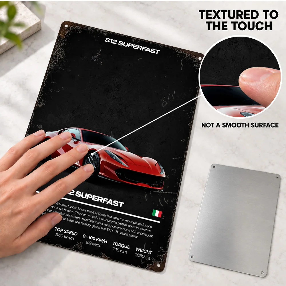 Italian 812 Superfast Supercar Aluminum Poster Customized Metal Sign Technical Graphic Design Wall Art For Study Collector Gift