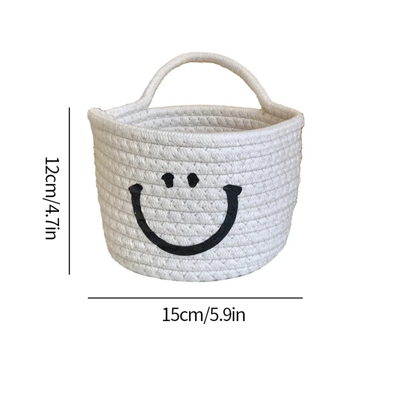 Handwoven Storage Basket Cute Cosmetic Storage Box Cotton Rope Hanging Baskets Desktop Sundries Organizer with Handle Home Decor